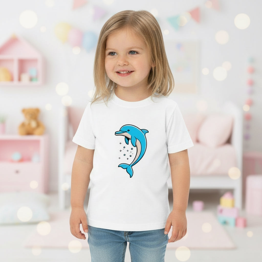 Kids jersey T-shirt with smiling dolphin graphic print