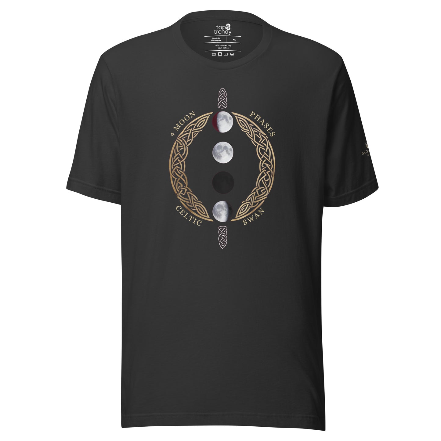 Unisex cotton T-shirt with four moon phases design and Celtic knot circle