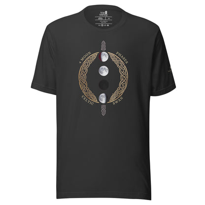 Unisex cotton T-shirt with four moon phases design and Celtic knot circle