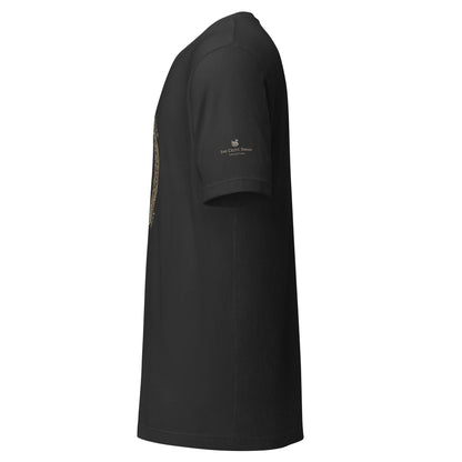 Sleeve detail of the 4 Moon Phases unisex cotton T-shirt with Celtic Swan logo